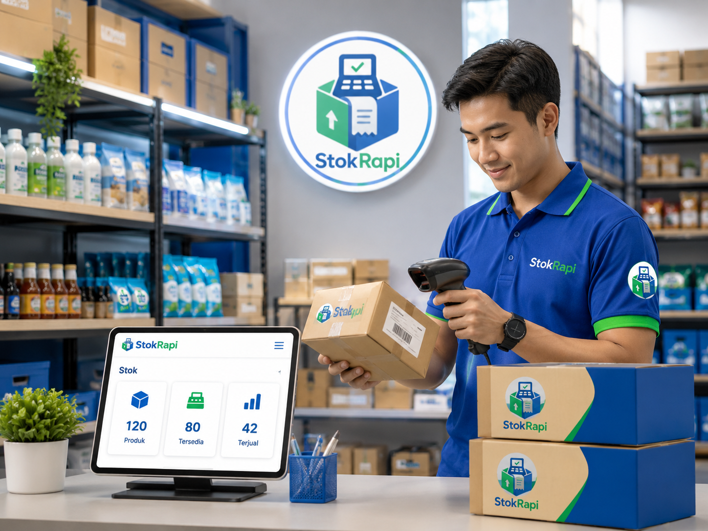 Pengelolaan stok gudang dengan pemindai barcode dan StokRapi